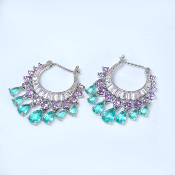 Cubic Zirconia Light Sea Green Purple Water Drop Diamond Earrings, Bridal Jewelry, Crystal Bridal Earrings, Statement Earrings